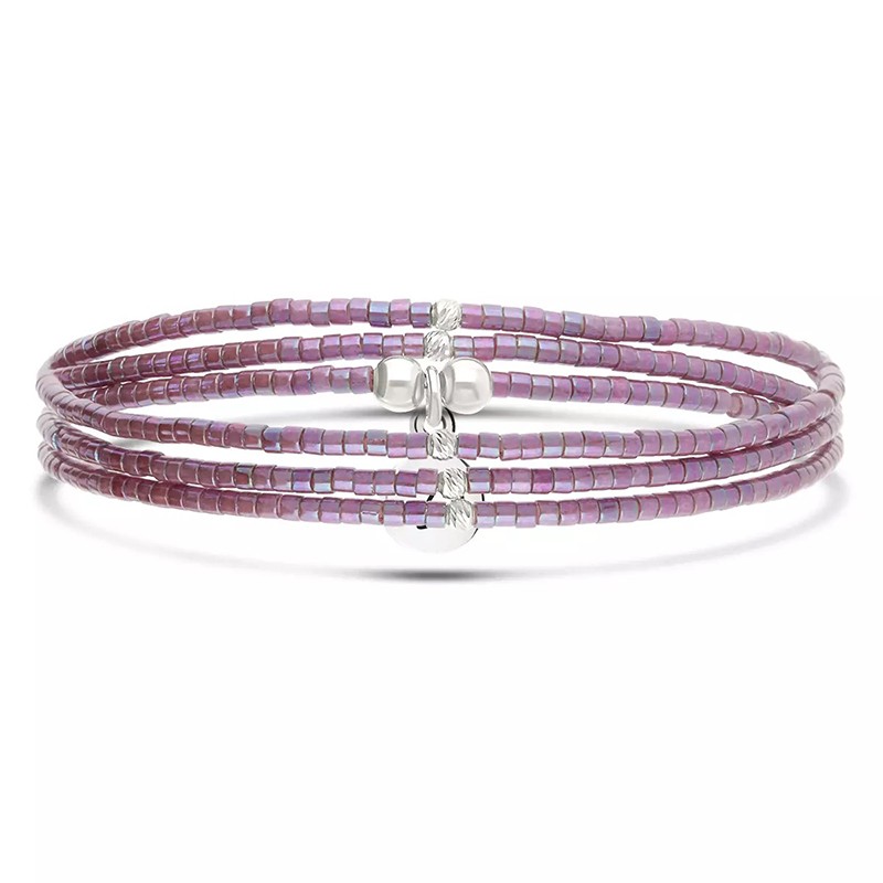 Bracelet élastique 3 tours LE MIYUKI en argent - Violet - DORIANE Bijoux