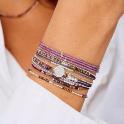 Bracelet élastique 3 tours en argent - Miyukis Violet TAILLE S