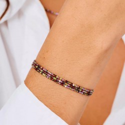 Bracelet élastique 3 tours en argent - Miyukis Violet kaki TAILLE M