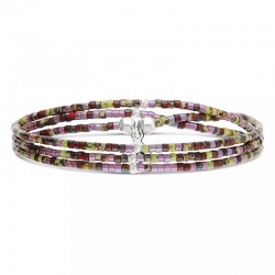 Bracelet élastique 3 tours LE MIYUKI en argent - Violet kaki - DORIANE Bijoux