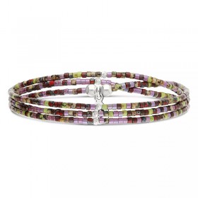 Bracelet élastique 3 tours LE MIYUKI en argent - Violet kaki - DORIANE Bijoux