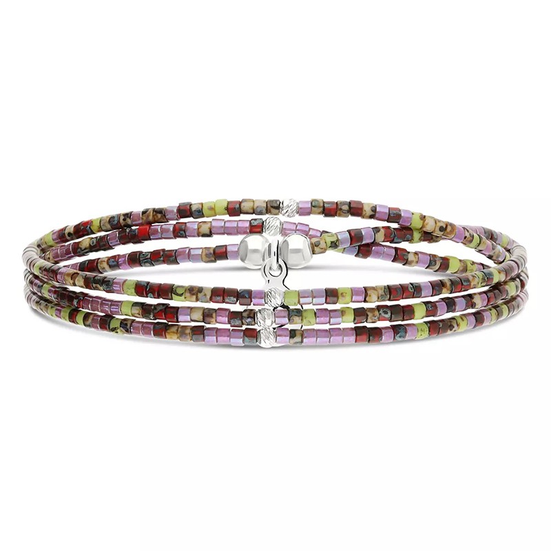 Bracelet élastique 3 tours LE MIYUKI en argent - Violet kaki - DORIANE Bijoux