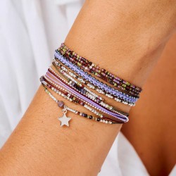 Bracelet élastique 3 tours en argent - Miyukis Violet kaki TAILLE M