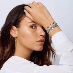 Bracelet élastique 2 tours ETOILE Pavé d'oxydes de zirconium & Chaîne argent - Noir Turquoise TAILLE M