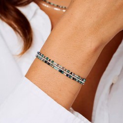 Bracelet élastique trois tours SANTA GIULIA en Argent - Noir Turquoise TAILLE M