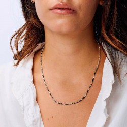 Bracelet élastique trois tours SANTA GIULIA en Argent - Noir Turquoise TAILLE M