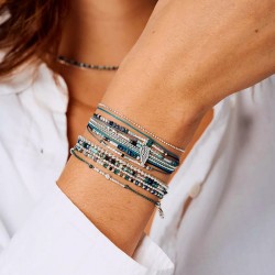 Bracelet élastique trois tours SANTA GIULIA en Argent - Noir Turquoise TAILLE M