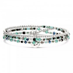 Bracelet élastique trois tours SANTA GIULIA en Argent - Noir Turquoise - DORIANE Bijoux