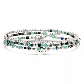 Bracelet élastique trois tours SANTA GIULIA en Argent - Noir Turquoise - DORIANE Bijoux