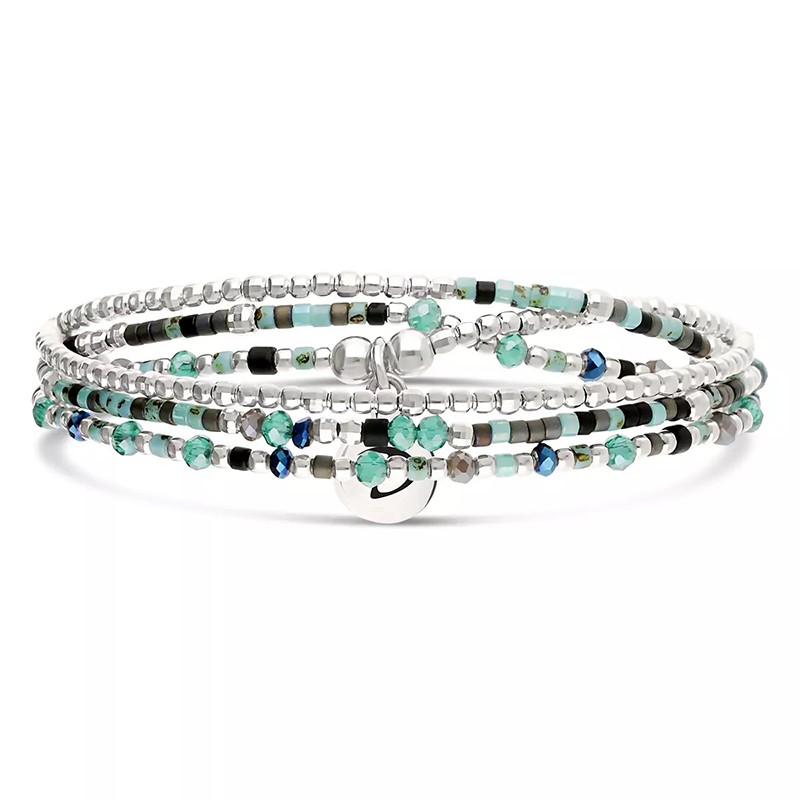 Bracelet élastique trois tours SANTA GIULIA en Argent - Noir Turquoise - DORIANE Bijoux