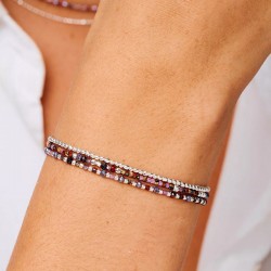 Bracelet élastique trois tours SANTA GIULIA en Argent - Violet Prune TAILLE M