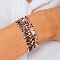 Bracelet élastique trois tours SANTA GIULIA en Argent - Violet Prune TAILLE M