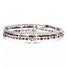 Bracelet élastique trois tours SANTA GIULIA en Argent - Violet Prune - DORIANE Bijoux