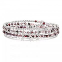 Bracelet élastique 3 tours ETOILE VAGABONDES - Perles Violet Prune & Chaînes en argent - DORIANE Bijoux