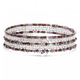 Bracelet élastique 3 tours CHAÎNES en argent - Violet Prune - DORIANE Bijoux
