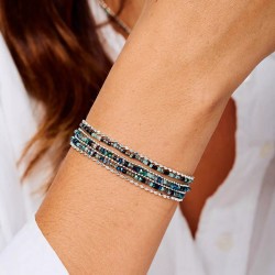 Bracelet élastique 3 tours CHAÎNES en argent - Noir Turquoise TAILLE M