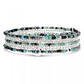 Bracelet élastique 3 tours CHAÎNES en argent - Noir Turquoise - DORIANE Bijoux