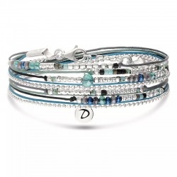 Bracelet élastique 2 tours ATLANTA en argent - Noir Turquoise Hématite - DORIANE Bijoux