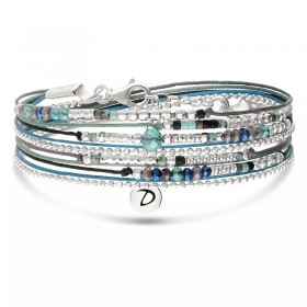 Bracelet élastique 2 tours ATLANTA en argent - Noir Turquoise Hématite - DORIANE Bijoux