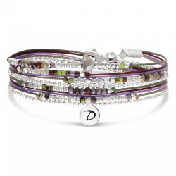 Bracelet élastique 2 tours ATLANTA SWARO en argent - Violet Kaki - DORIANE Bijoux