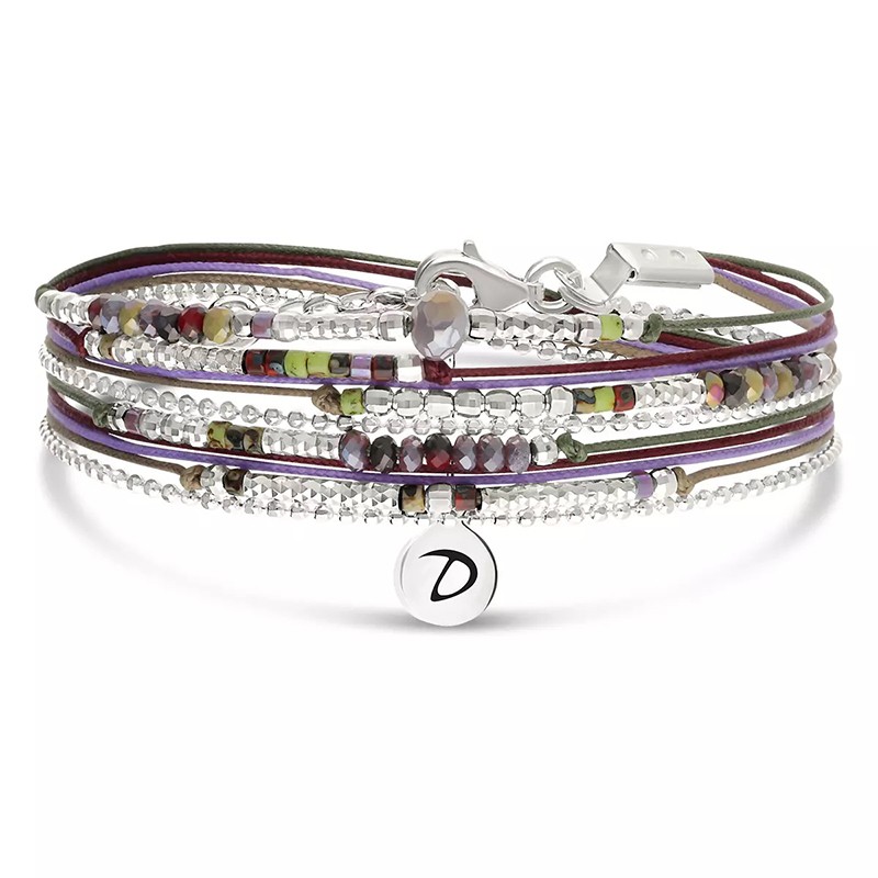 Bracelet élastique 2 tours ATLANTA SWARO en argent - Violet Kaki - DORIANE Bijoux