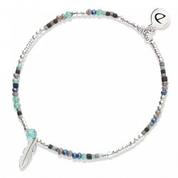 Bracelet élastique PLUME MERIDA en argent - Noir Turquoise DORIANE BIJOUX