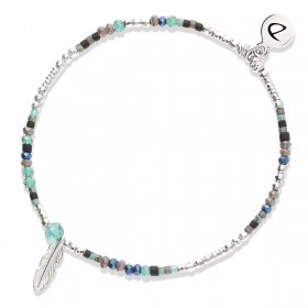 Bracelet élastique PLUME MERIDA en argent - Noir Turquoise DORIANE BIJOUX