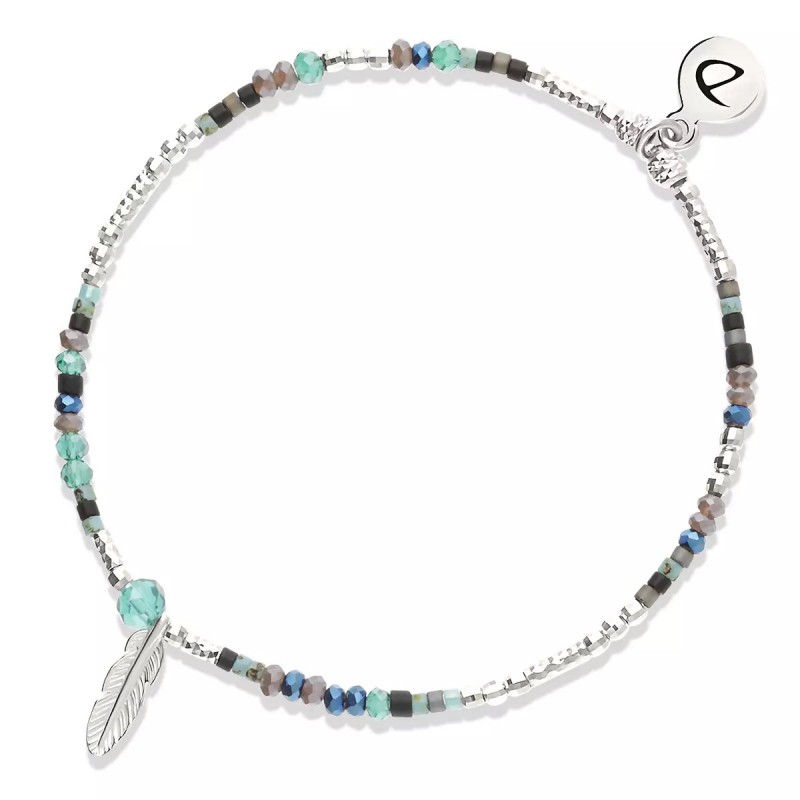 Bracelet élastique PLUME MERIDA en argent - Noir Turquoise DORIANE BIJOUX