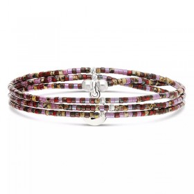 Bracelet élastique 3 tours en argent - Miyukis Violet & prune DORIANE