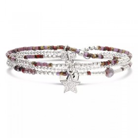 Bracelet élastique 2 tours ETOILE Pavé d'oxydes de zirconium & Chaîne argent - Violet Prune DORIANE BIJOUX