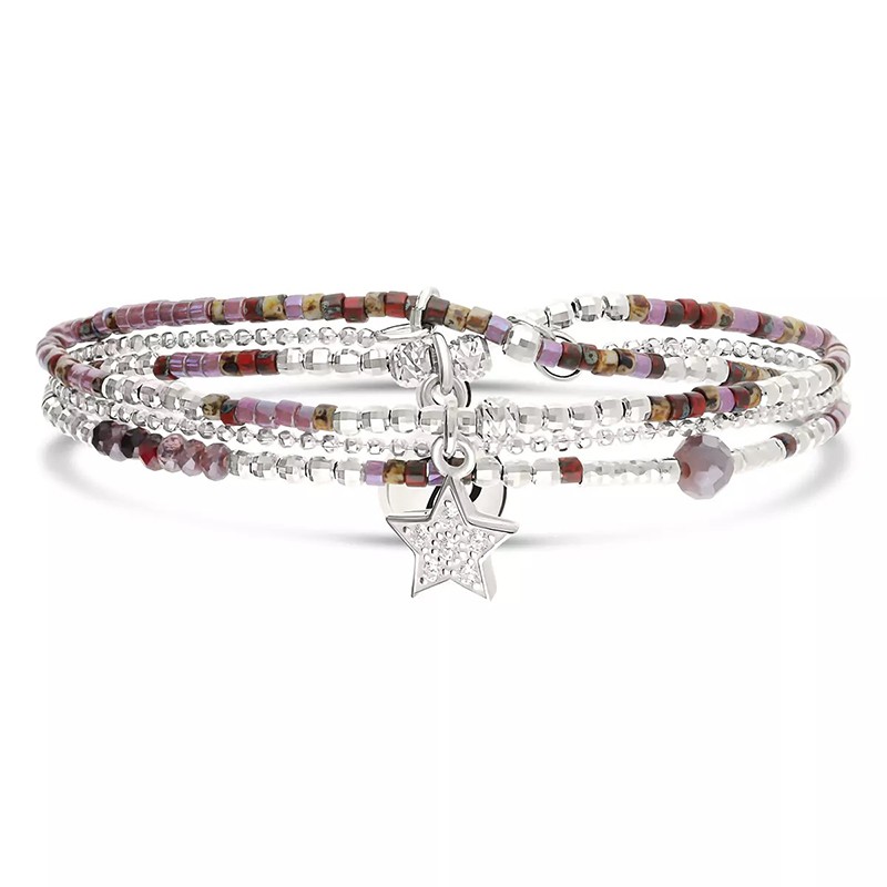 Bracelet élastique 2 tours ETOILE Pavé d'oxydes de zirconium & Chaîne argent - Violet Prune DORIANE BIJOUX