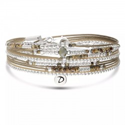 Bracelet 2 tours ATLANTA en argent - Cordons & Perles Beige Léopard