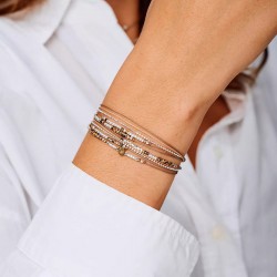 Bracelet 2 tours ATLANTA en argent - Cordons & Perles Beige Léopard