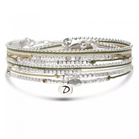 Bracelet 2 tours ATLANTA en argent - Cordons & Perles Beige kaki léopard DORIANE BIJOUX