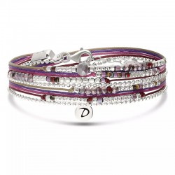 Bracelet 2 tours ATLANTA en argent - Cordons & Perles Prune Violet DORIANE BIJOUX