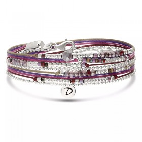 Bracelet 2 tours ATLANTA en argent - Cordons & Perles Prune Violet DORIANE BIJOUX