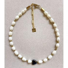 Collier TONIA doré - Perles d'eau douce & Hématites - MAISON 91