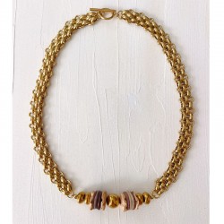 Collier TAMARA doré - Chaîne XXL, Coquillage, Bois & Hématites dorées