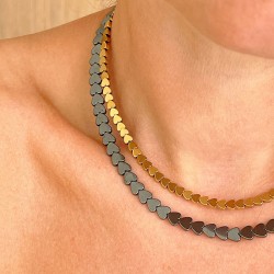 Collier LOVE GOLD - Coeurs en Hématites dorées