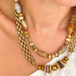 Collier TOBAL doré - Agates & Hématites dorées
