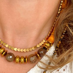 Collier LOVE GOLD - Coeurs en Hématites dorées