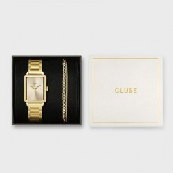 Coffret Montre Fluette dorée, cadran rectangle & bracelet oyster