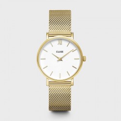 Coffret Montre Minuit Mesh doré, cadran blanc & bracelet maille serpent