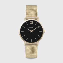 Montre Minuit Mesh Gold, cadran rond noir & bracelet milanais - CLUSE