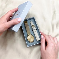 Coffret Montre Minuit Mesh Gold, cadran rond doré & Mixe bracelet - CLUSE