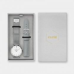 Coffret Montre Boho Chic Mesh, Silver, cadran rond gris & Mixe bracelet - CLUSE
