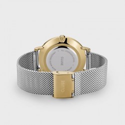 Coffret Montre Boho Chic Mesh, Gold Silver, cadran rond & bracelet mix chaîne et perles