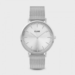 Coffret Montre Boho Chic Mesh, Silver, cadran rond gris & Mixe bracelet