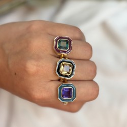 Bague art déco CABA Or - Email bordeaux & Quartz Indicolite TAILLE 54