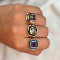 Bague art déco CABA Or - Email noir  & Quartz Champagne TAILLE 52